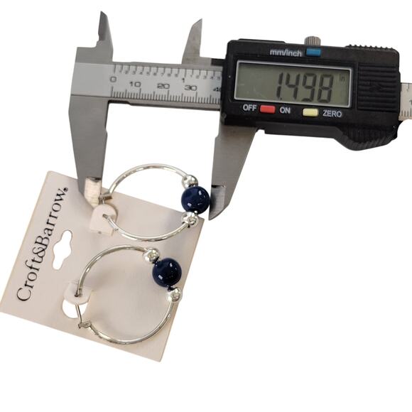 Croft & Barrow Hoop Earrings Blue Beads Silver Tone Pierced Free Gift Bag 1.5 in - Picture 4 of 7